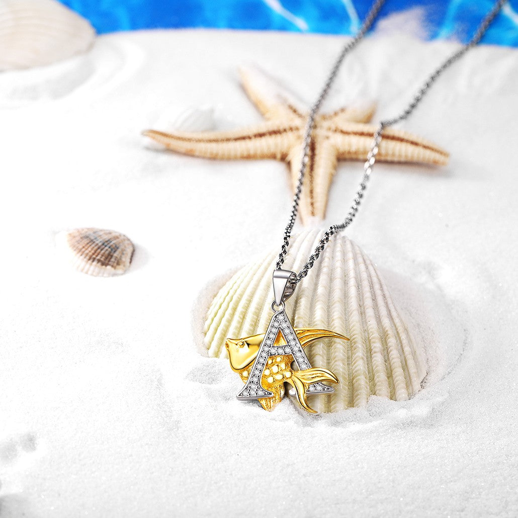 ⚡Flash Sale 925 Sterling Silver Angelfish Initial A Necklace