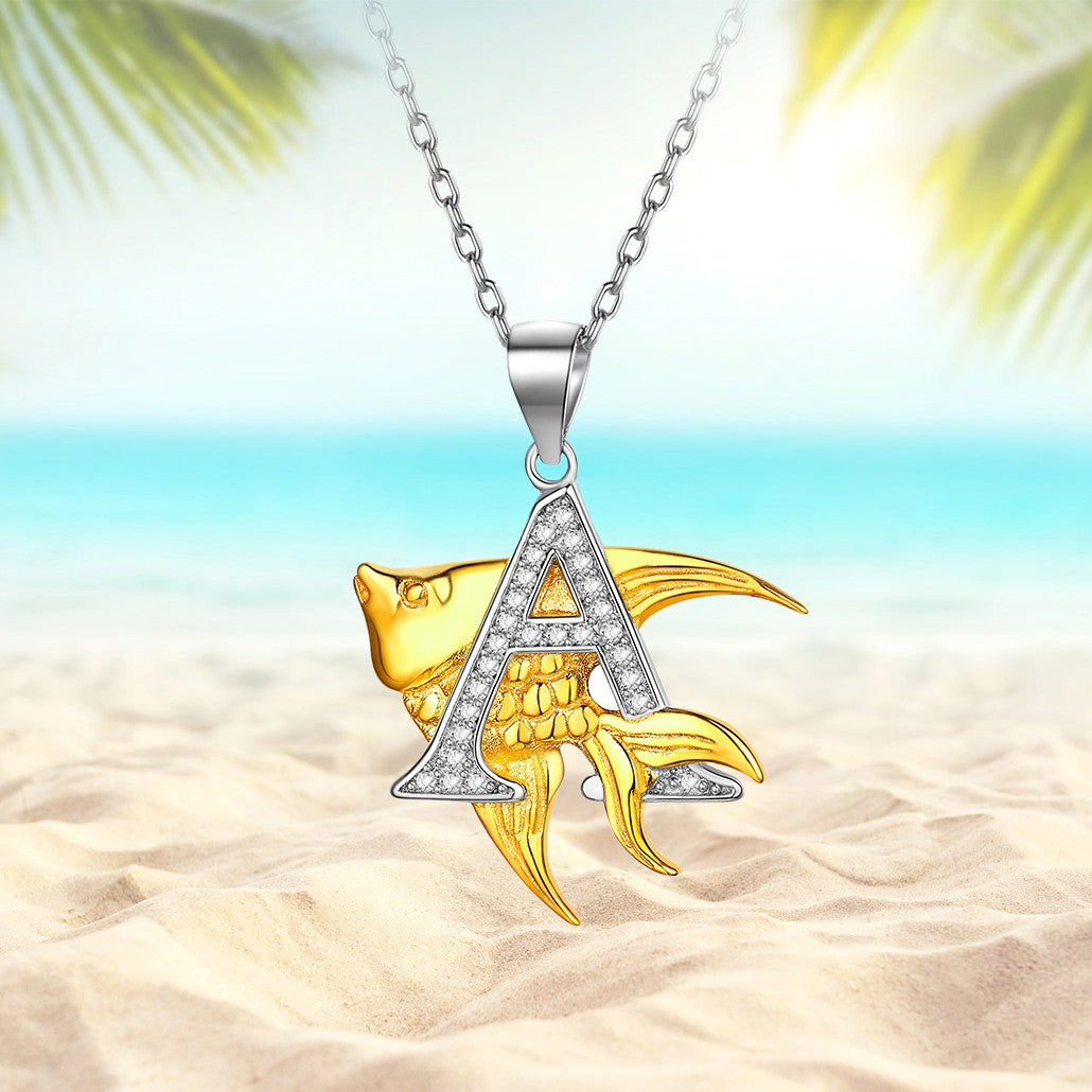 ⚡Flash Sale 925 Sterling Silver Angelfish Initial A Necklace