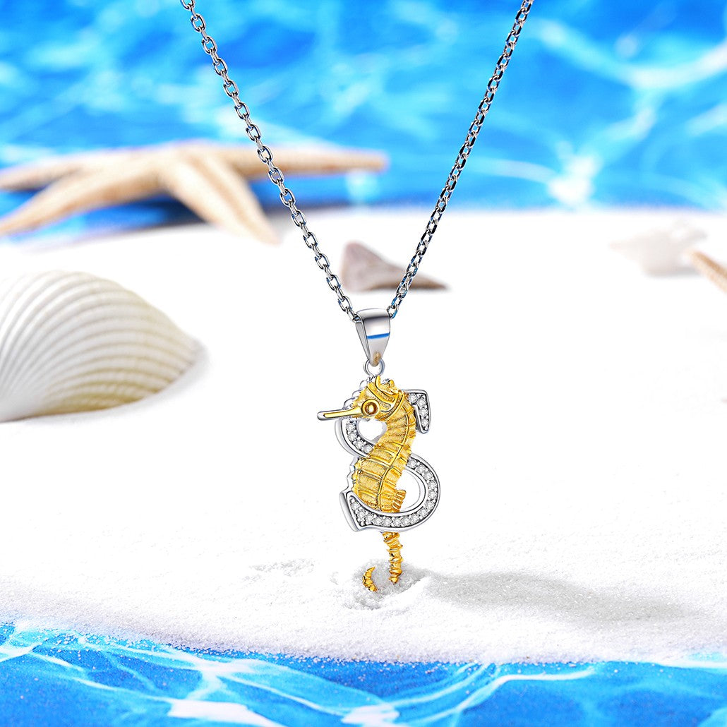 ⚡Flash Sale 925 Sterling Silver Seahorse Initial S Necklace