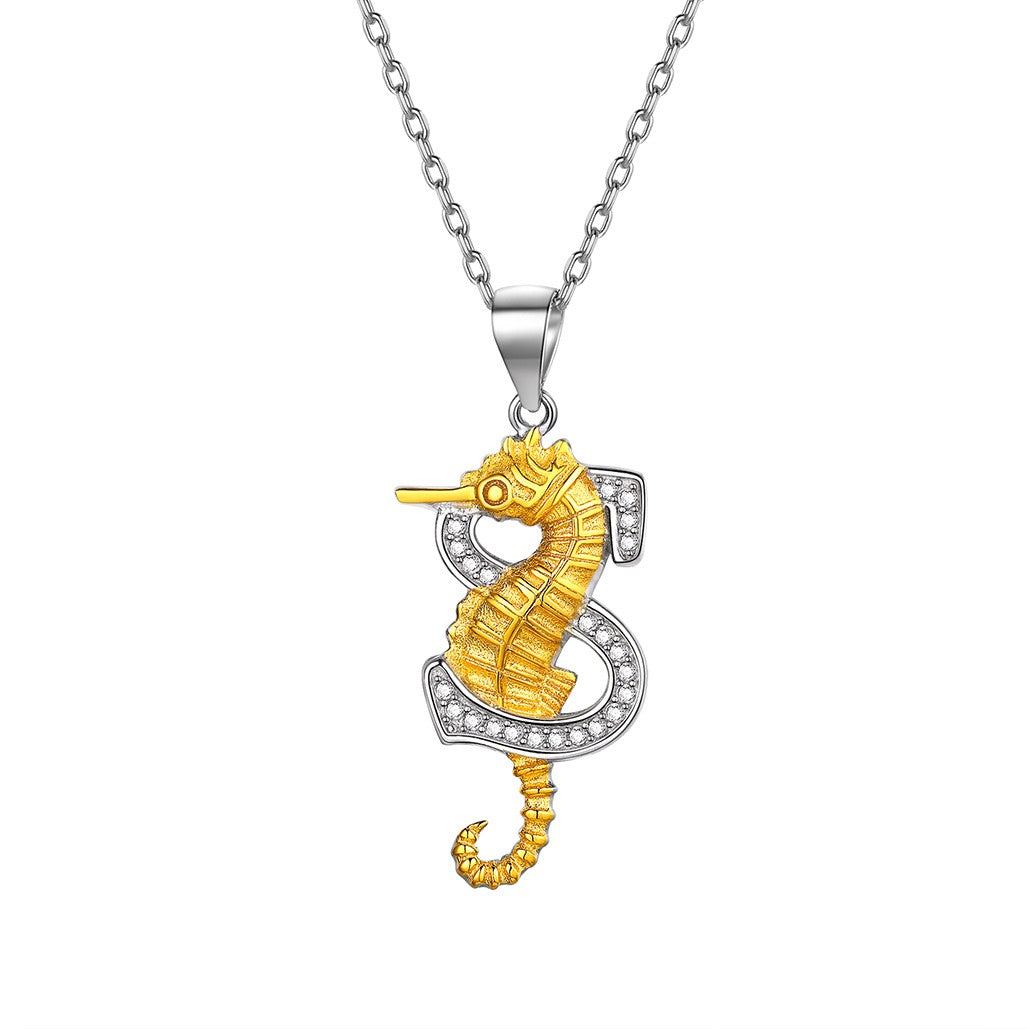 ⚡Flash Sale 925 Sterling Silver Seahorse Initial S Necklace