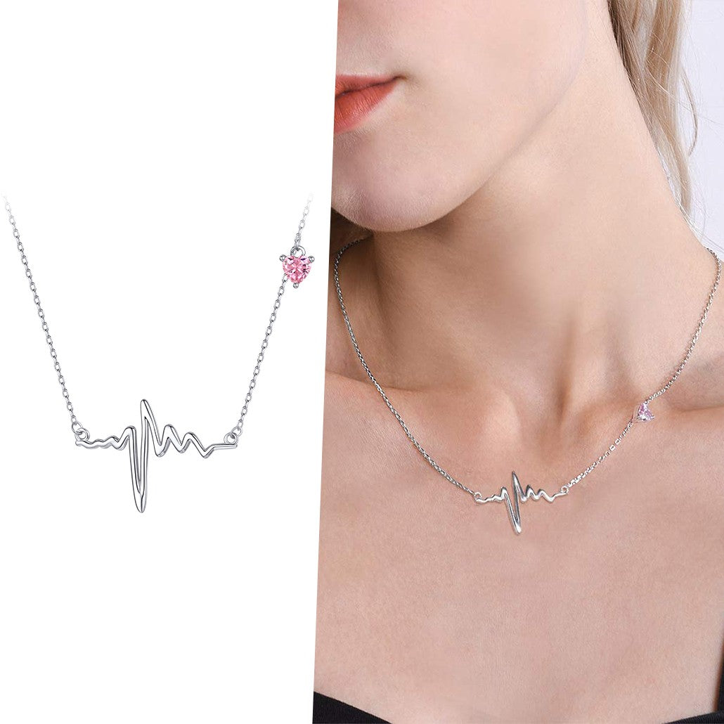 ⚡Flash Sale Heartbeat Necklace with Pink Heart Crystals