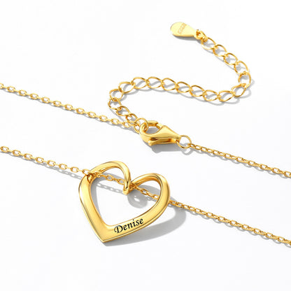 925 Sterling Silver Interlocking Heart Necklace with Names for Women