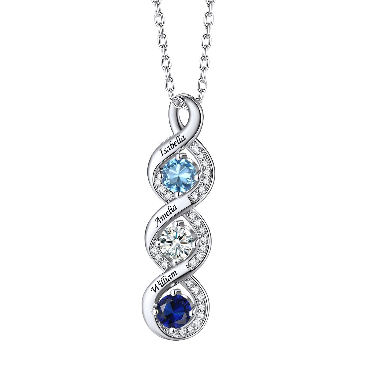 925 Sterling Silver Personalized Infinity Necklace With 1-4 Birthstones