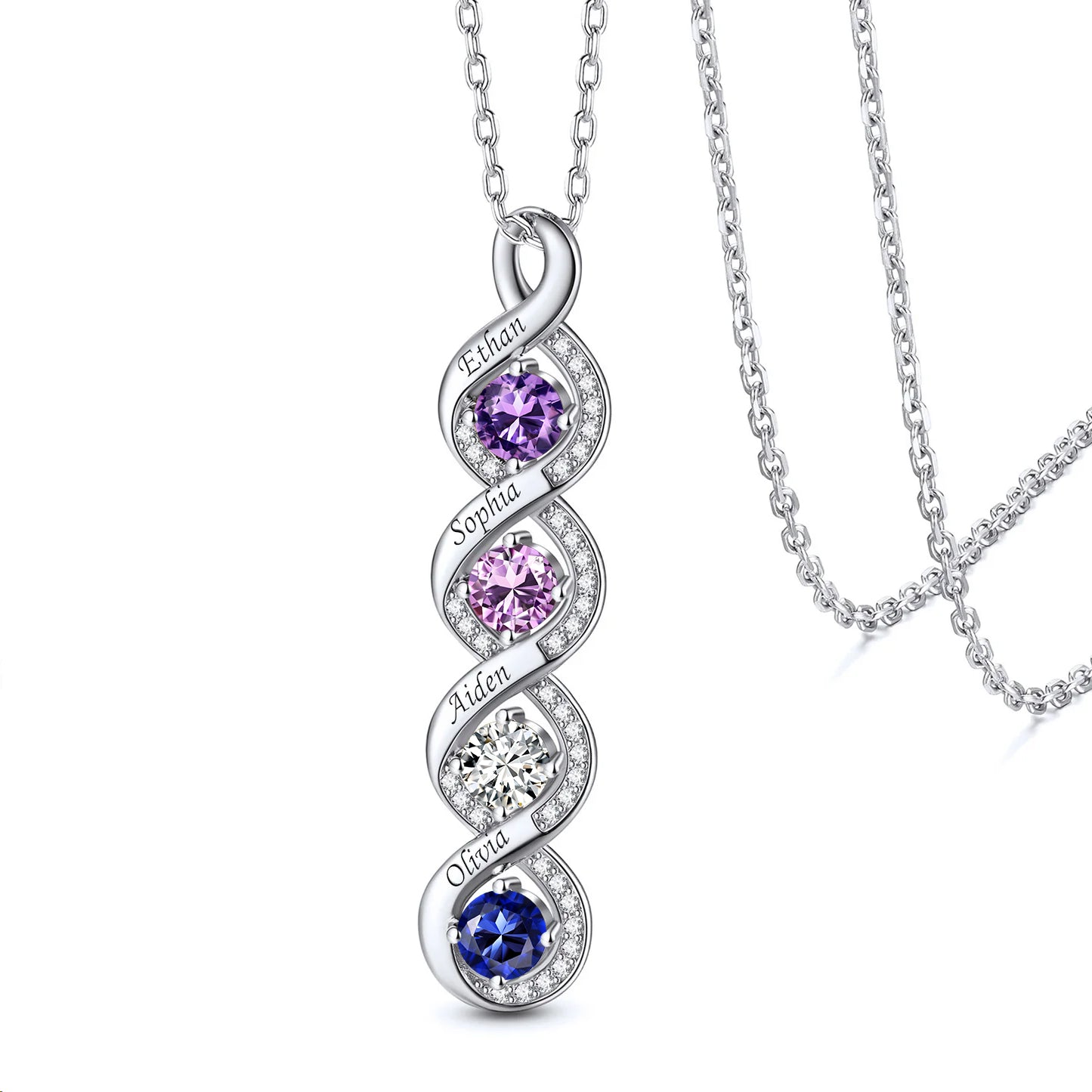 925 Sterling Silver Personalized Infinity Birthstone Necklace With 1-4 Birthstones