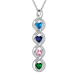 Personalized Infinity Necklace With 4 Heart Birthstones