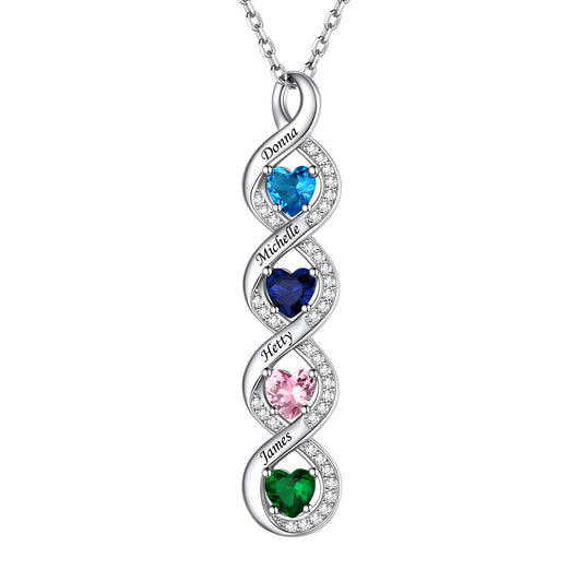 Personalized Infinity Necklace With 4 Heart Birthstones