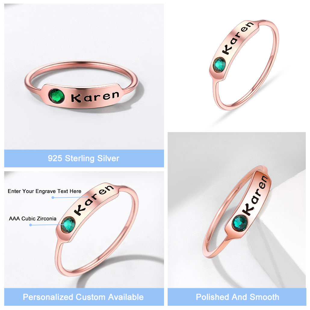Sterling Silver Custom Name Stackable Birthstone Ring for Women