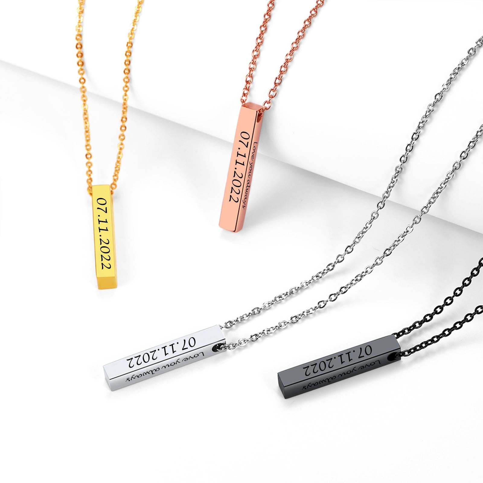 Engraved Vertical Pillar Bar Necklace