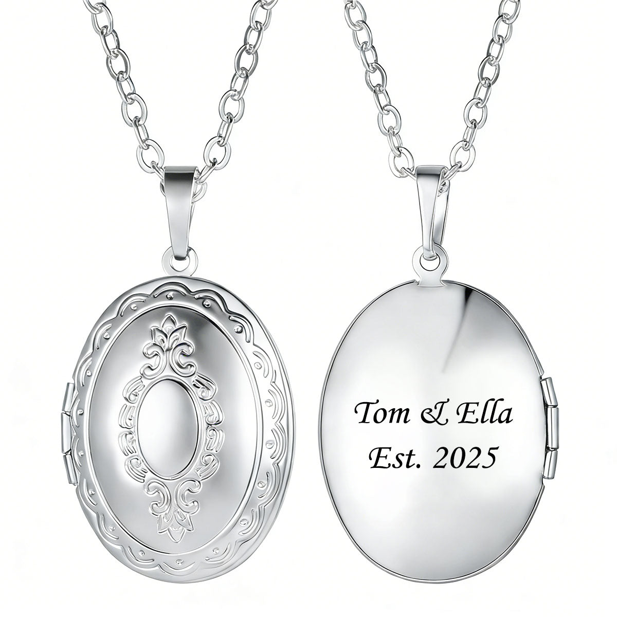 Vintage Oval Photo Locket Necklace Steel