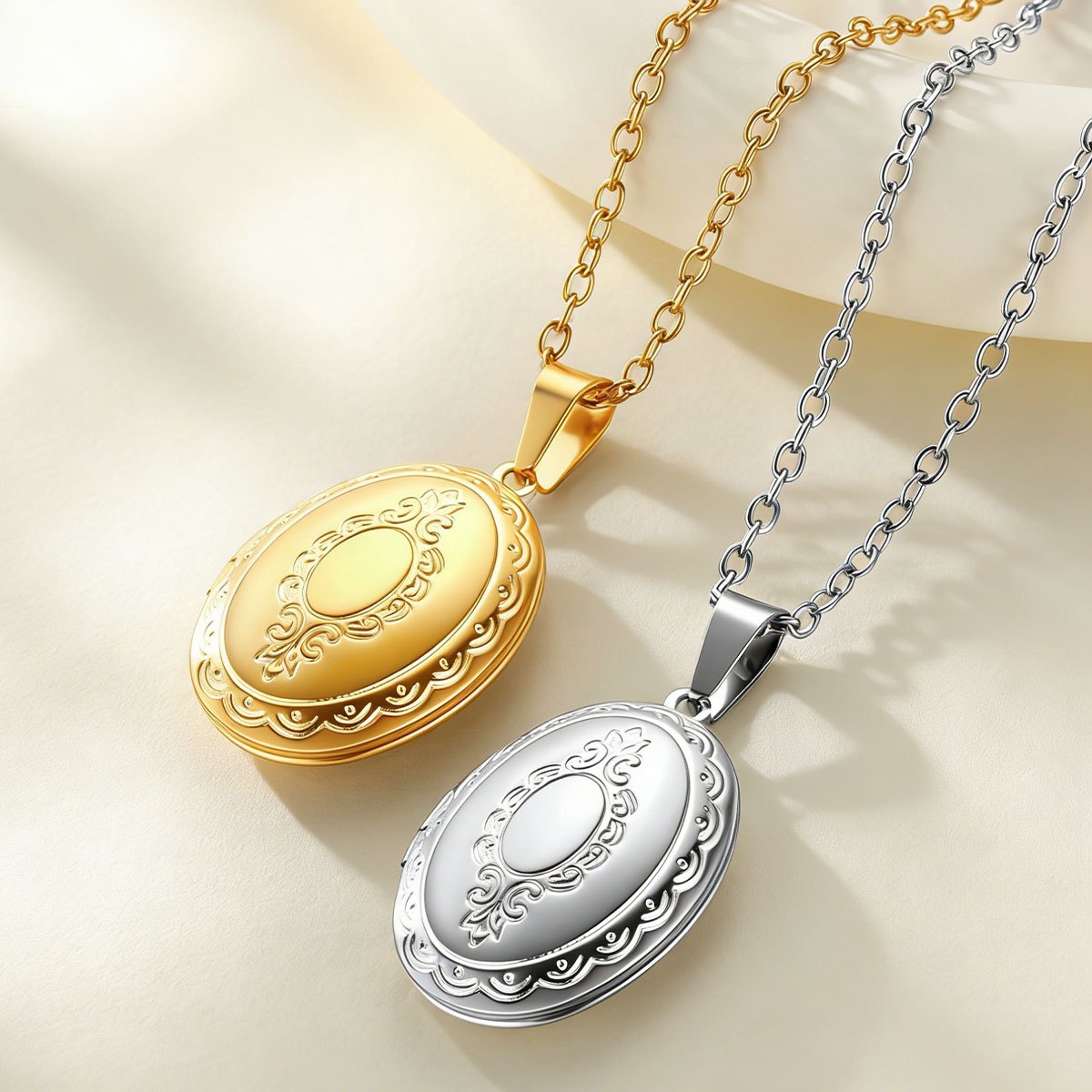Vintage Oval Photo Locket Necklace in different color