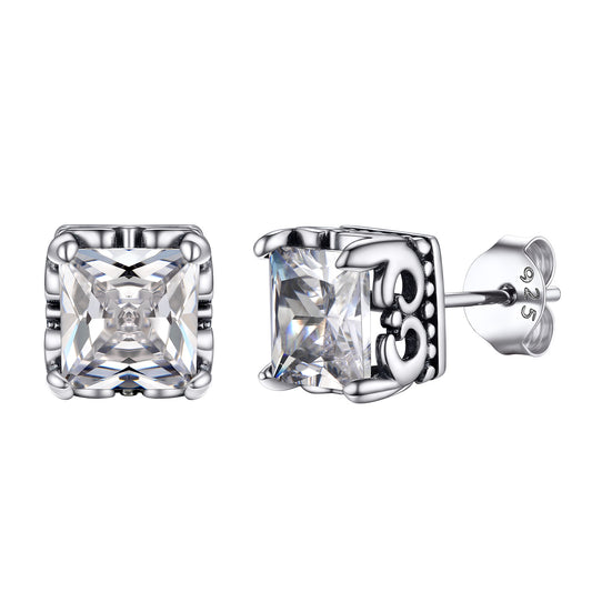 Vintage Silver Crown Stud Earrings Cubic Zirconia Earrings