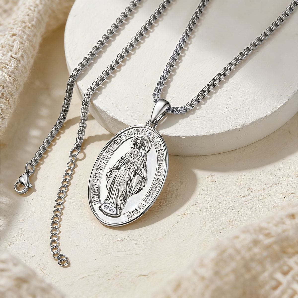 Virgin Mary Miraculous Medal Necklace in steel