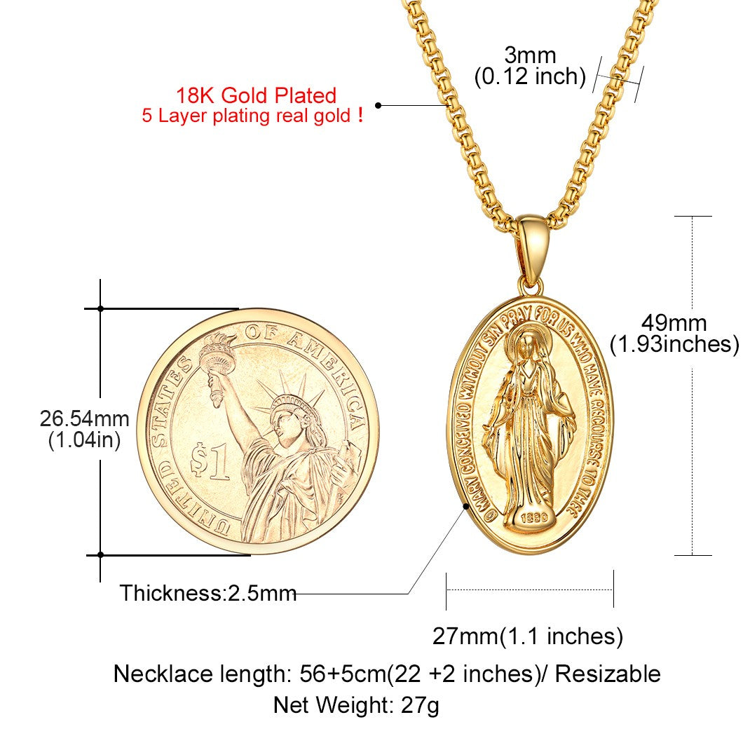 Virgin Mary Miraculous Medal Necklaces Dimension, Durable