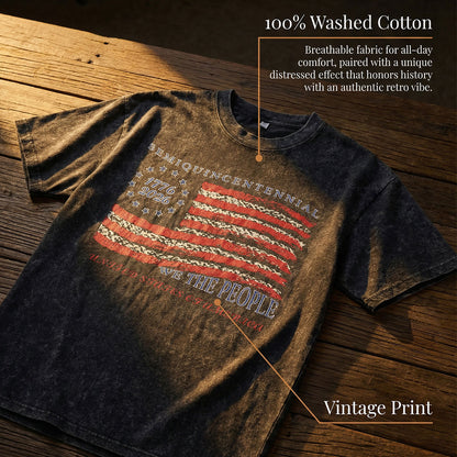 Wash Black American Flag 4th of July T-Shirt