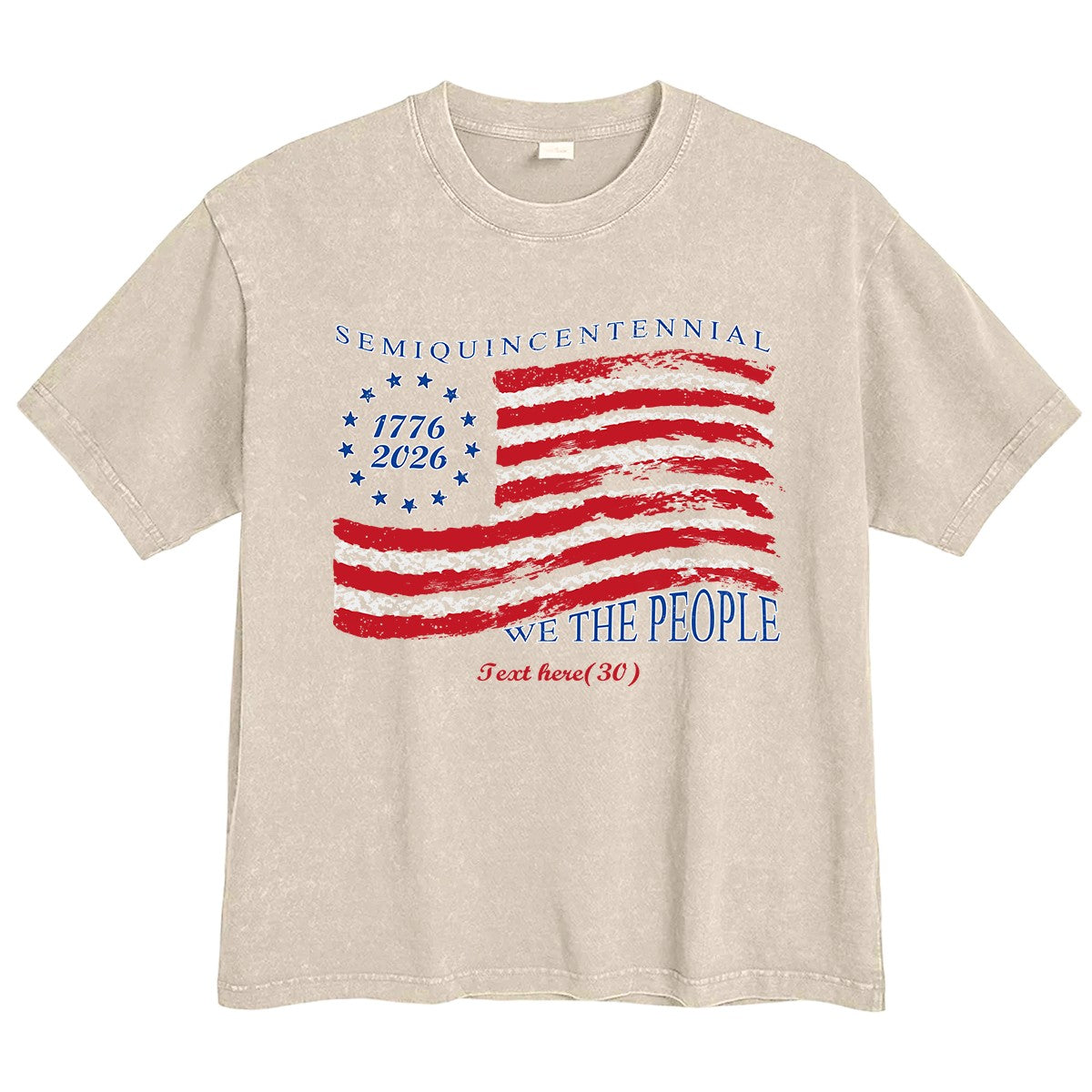 Washed Almond American Flag 4th of July T-Shirt 