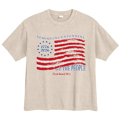 Washed Almond American Flag 4th of July T-Shirt 