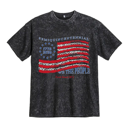 Washed Black American Flag 4th of July T-Shirt 