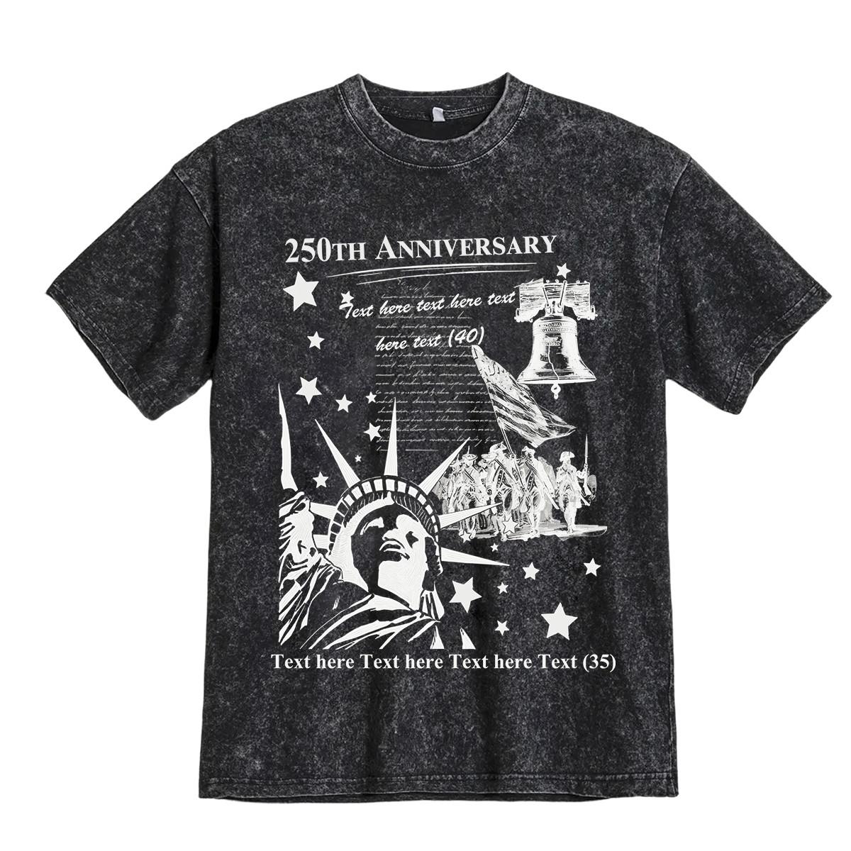Washed Black Custom 250th Anniversary USA T Shirt 4th of July Shirts