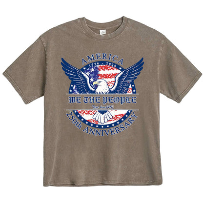 Washed Brown 250th Anniversary T Shirt USA 4th of July Shirts