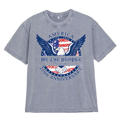 Washed Grey 250th Anniversary T Shirt USA 4th of July Shirts