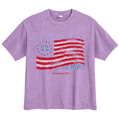 Washed Purple American Flag 4th of July T-Shirt 