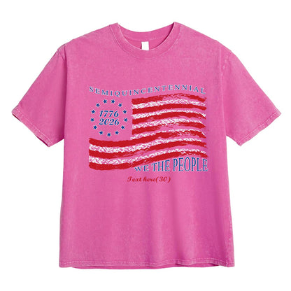 Washed Rose American Flag 4th of July T-Shirt 