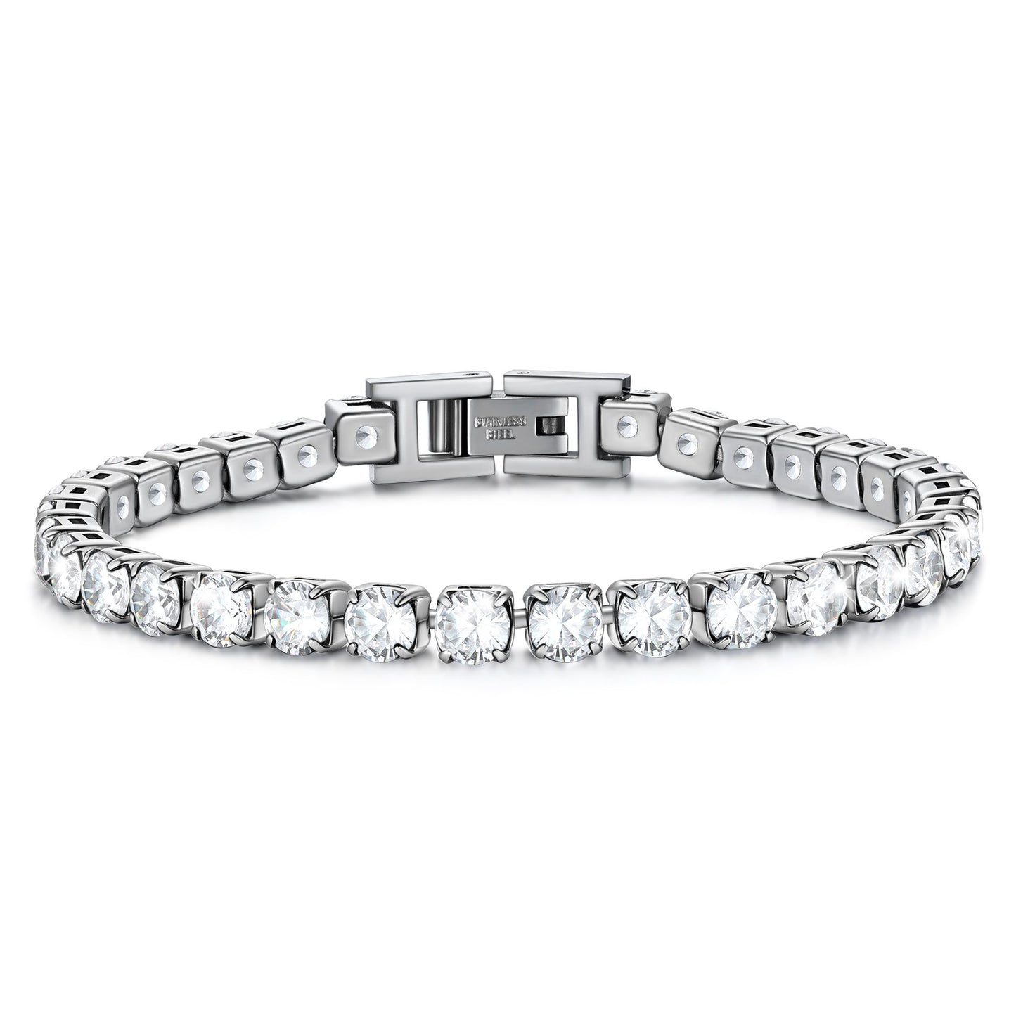 White Cubic Zirconia Tennis Bracelet in Stainles Steel