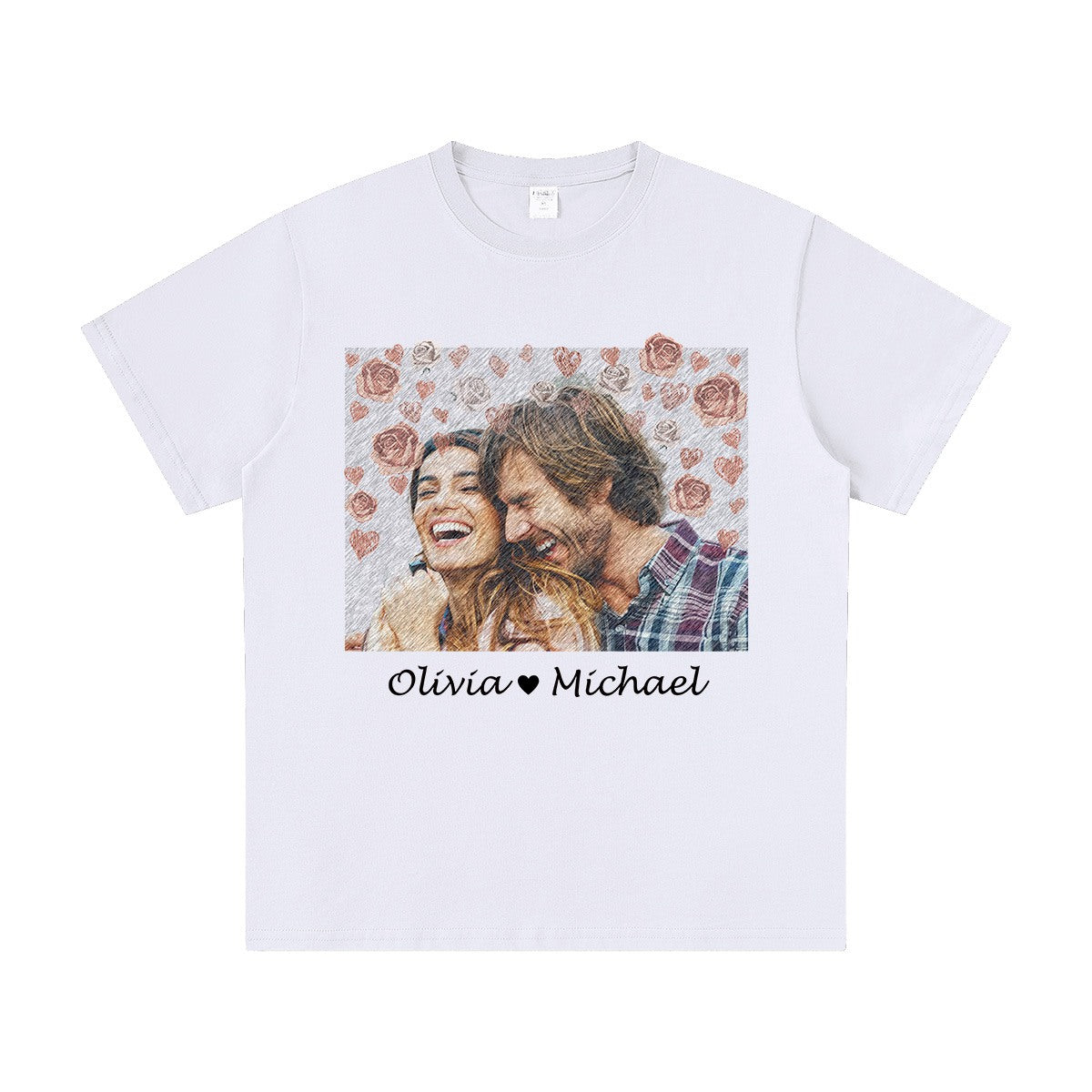 White Custom Retro Photo Text Couple T Shirt  Vintage Personalized Gift for BFF