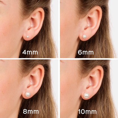 Woman Wearing 925 Sterling Silver Freshwater Pearl Stud Earrings in different size