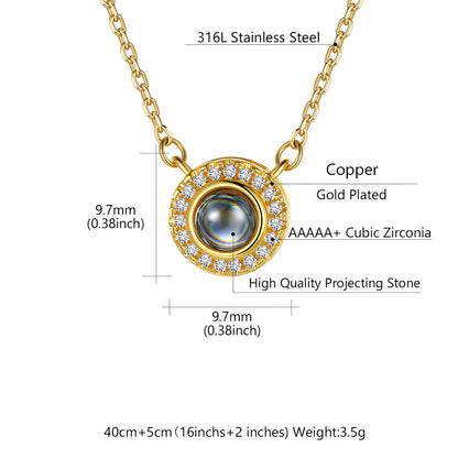 Womens CZ Halo Photo Projection Necklace 