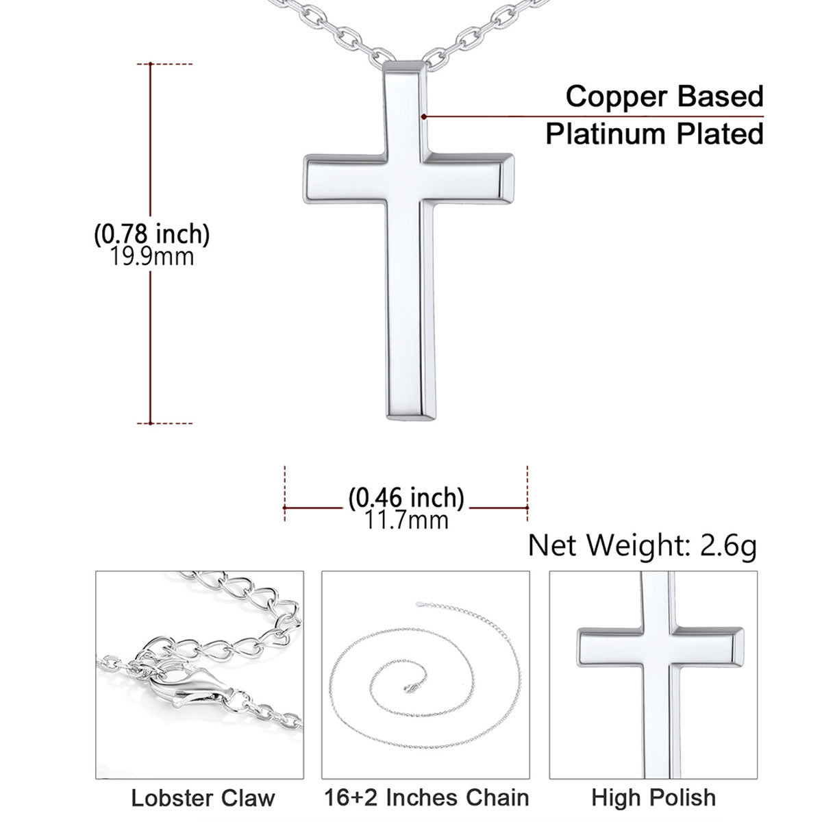 Womens Dainty Cross Necklace Detail