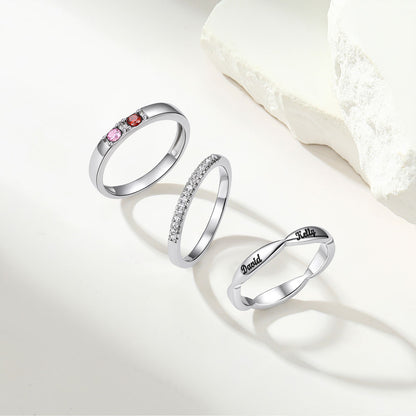 Womens Engraved Stackable Ring With Birthstone for Women