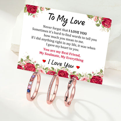 Womens Engraved Stackable Ring With Birthstone with Greeting Card