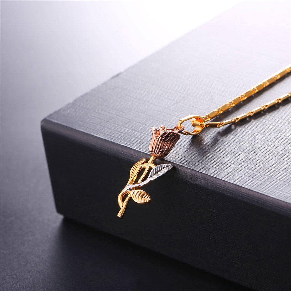 Womens Rose Pendant Necklace