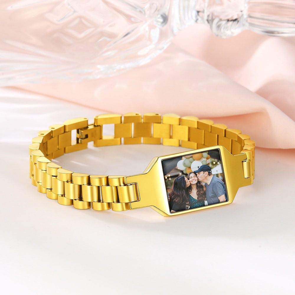Wristband Photo Bracelet for Men Gold Plated