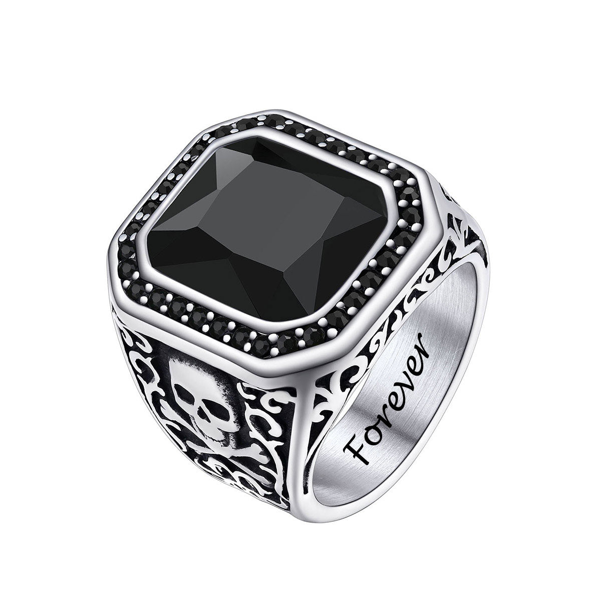 X Bone Skull Gemstone Ring for Man