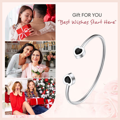 black heart crystal cuff bracelet for women