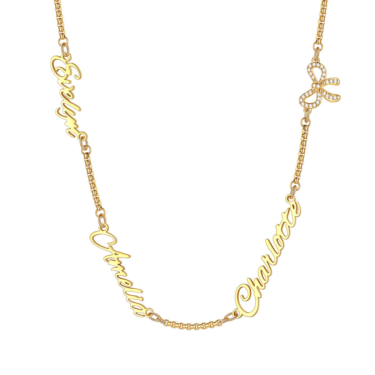 Personalized Name Necklace with CZ Heart Cross Bow for Women