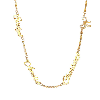 Personalized Name Necklace with CZ Heart Cross Bow for Women