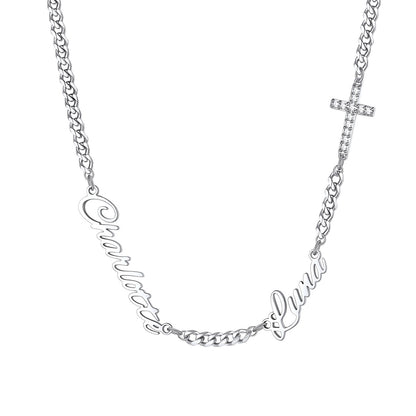 Custom Name Cuban Figaro Chain Necklace with CZ Heart Cross Bow for Women