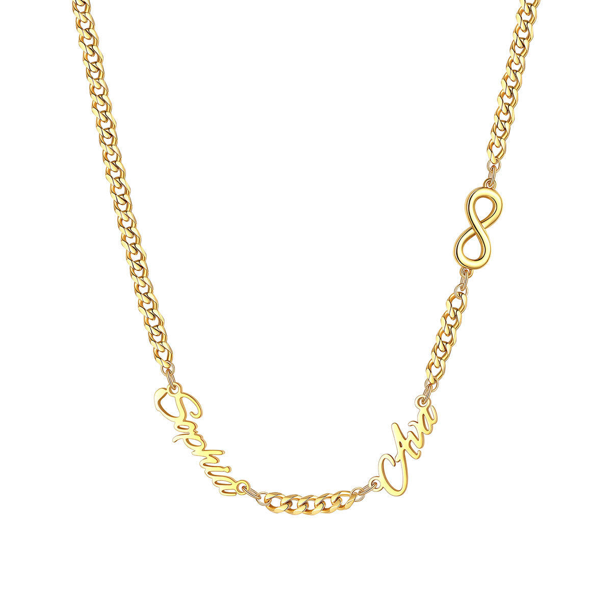 Personalized Name Cuban Figaro Chain Necklace with Heart Cross Bow