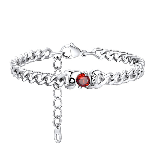custom Cuban Link Family Birthstone Bracelet 1 stone in a white blackground