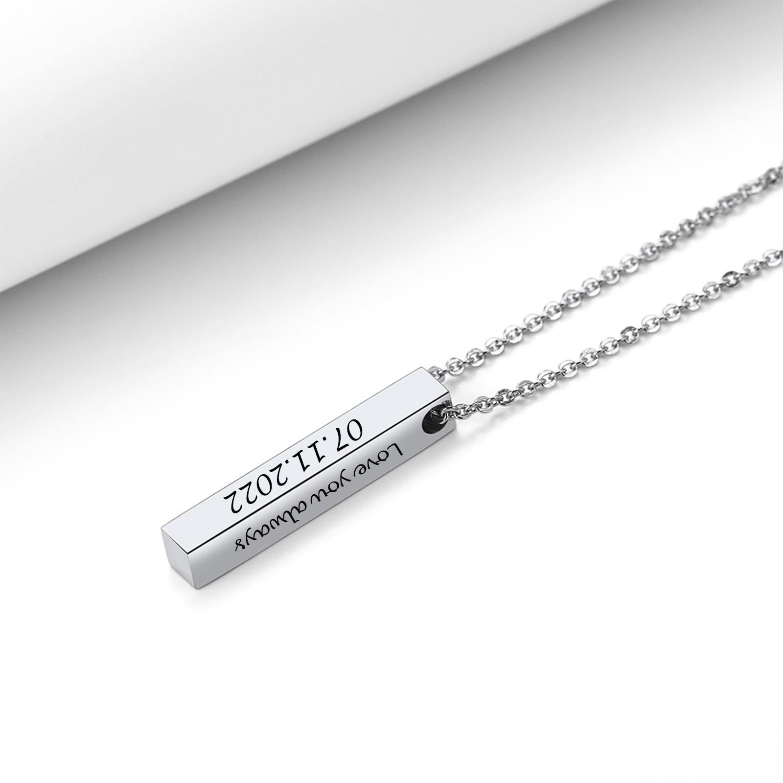 Engraved Vertical Pillar Bar Necklace