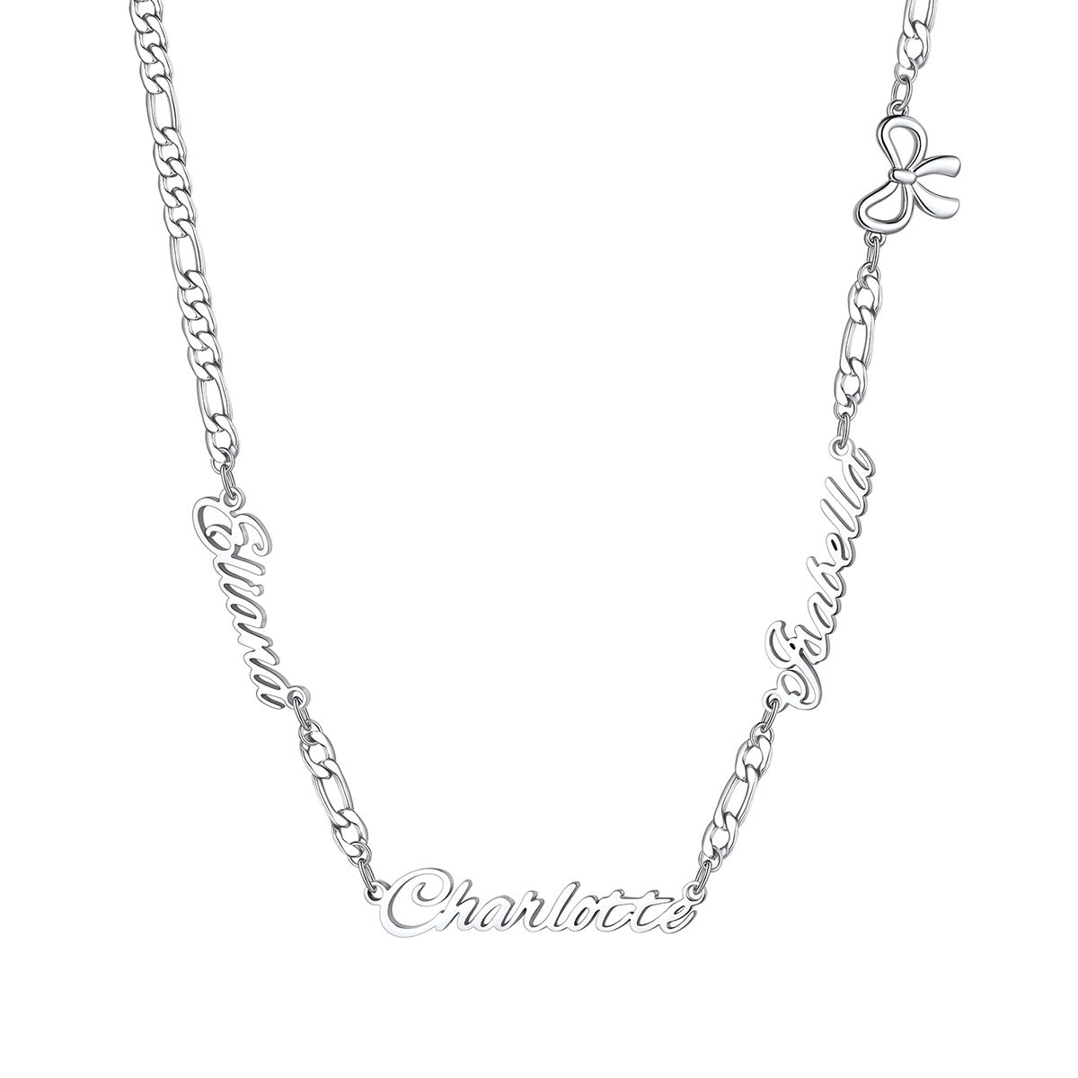 Personalized Name Cuban Figaro Chain Necklace with Heart Cross Bow