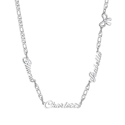 Personalized Name Cuban Figaro Chain Necklace with Heart Cross Bow