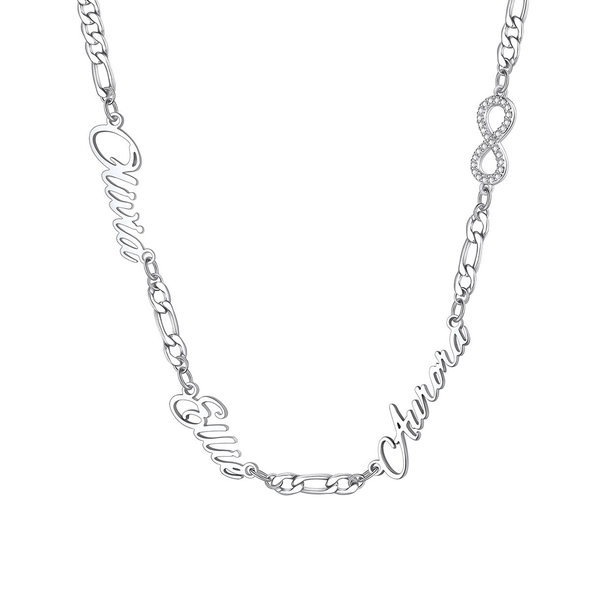 Custom Name Cuban Figaro Chain Necklace with CZ Heart Cross Bow for Women