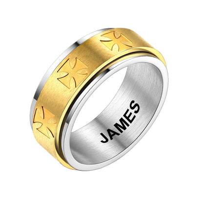  knight templar ring with 'JAMES' engraving on a white background