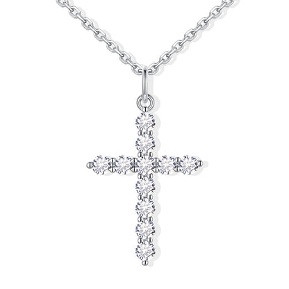 Silver cz cross pendant necklace with clear stones on a white background large