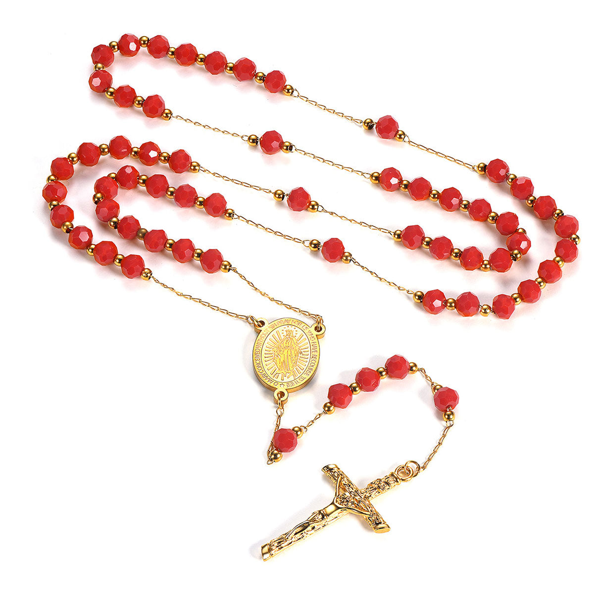 Virgin Mary Rosary Beads Necklace with Cross for Men Women