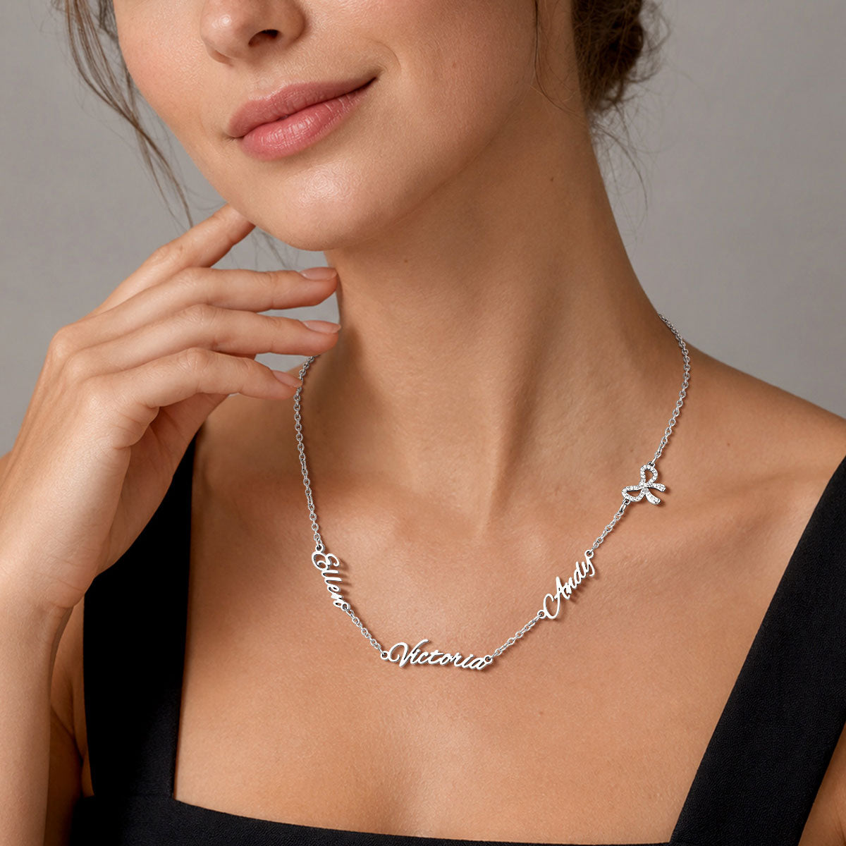 Personalized Name Necklace with CZ Heart Cross Bow for Women